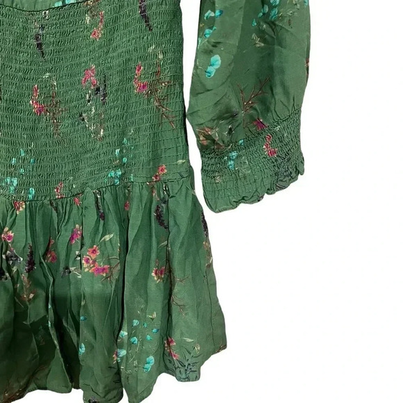 Blue Life Green Floral Ruched Sasha Mini Dress S - Picture 3 of 4